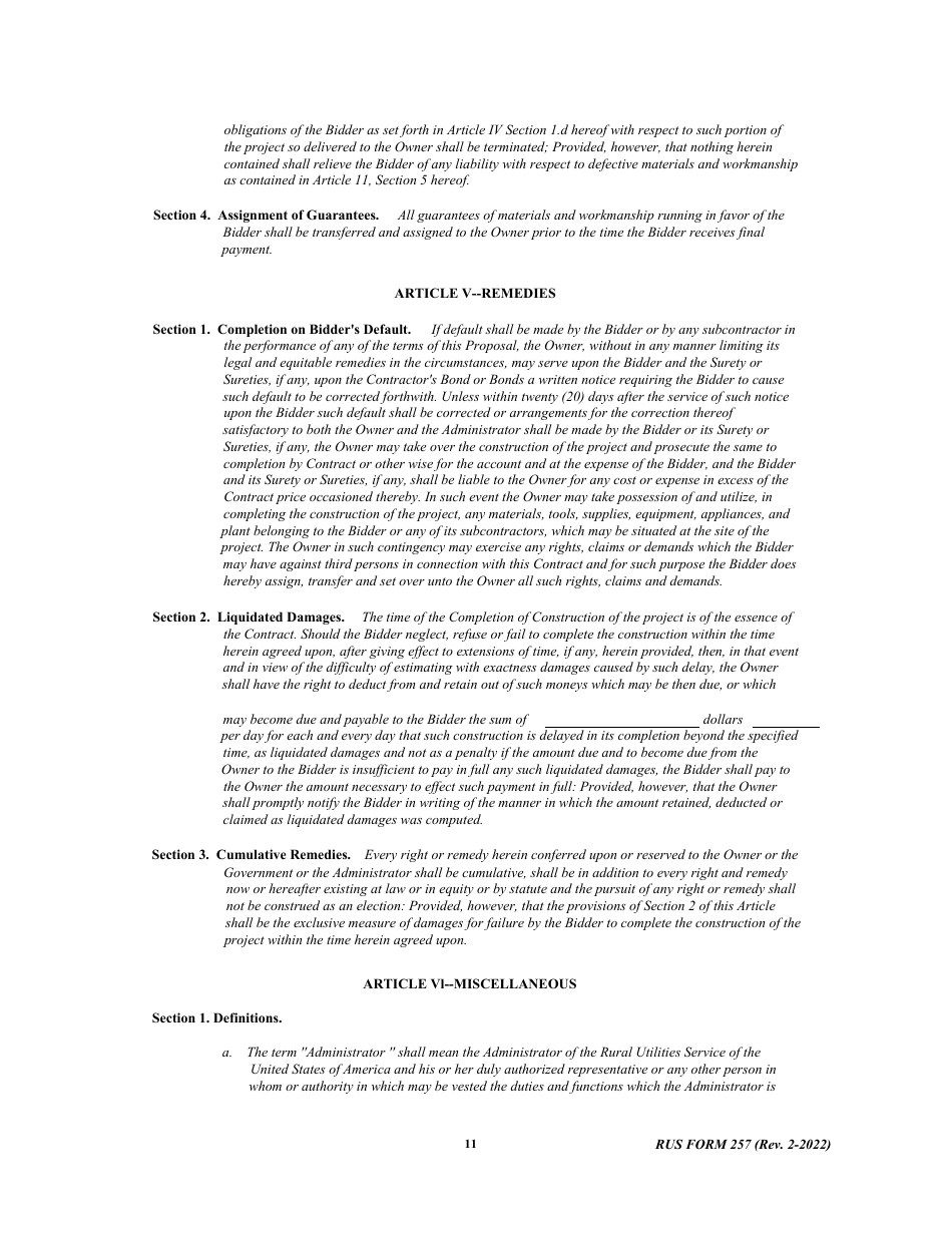 RUS Form 257 Contract to Construct Buildings - Notice and Instructions to Bidders, Page 11