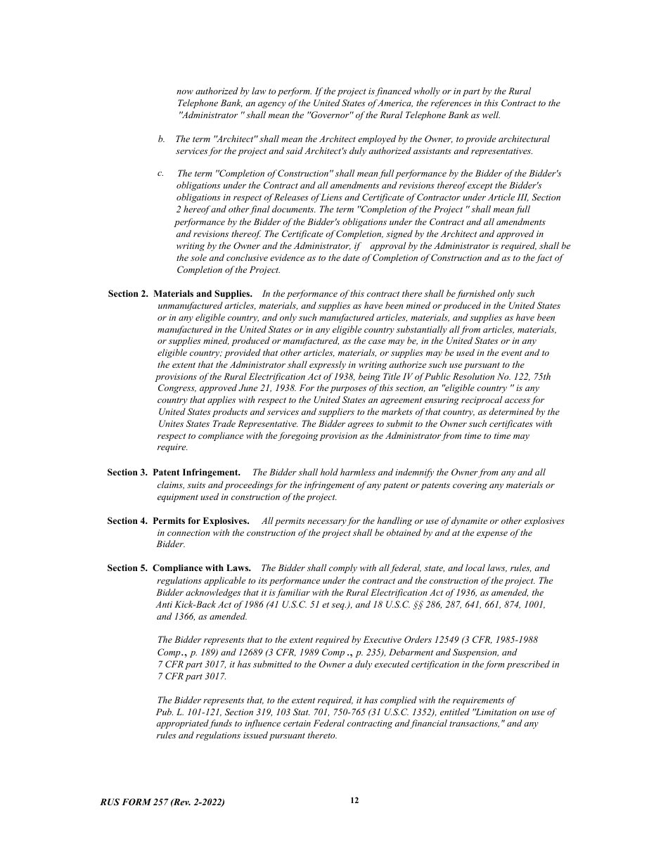 RUS Form 257 Contract to Construct Buildings - Notice and Instructions to Bidders, Page 12