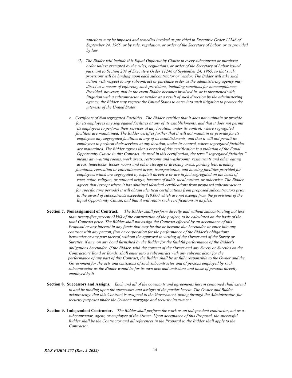 RUS Form 257 Contract to Construct Buildings - Notice and Instructions to Bidders, Page 14