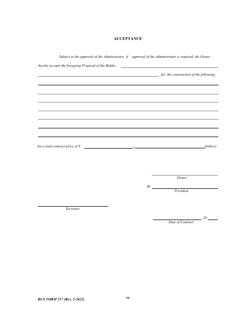 RUS Form 257 Contract to Construct Buildings - Notice and Instructions to Bidders, Page 16