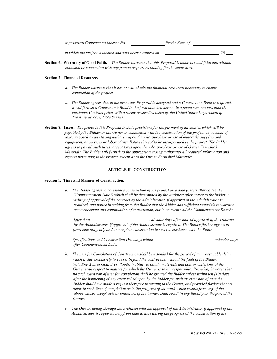 RUS Form 257 Contract to Construct Buildings - Notice and Instructions to Bidders, Page 5