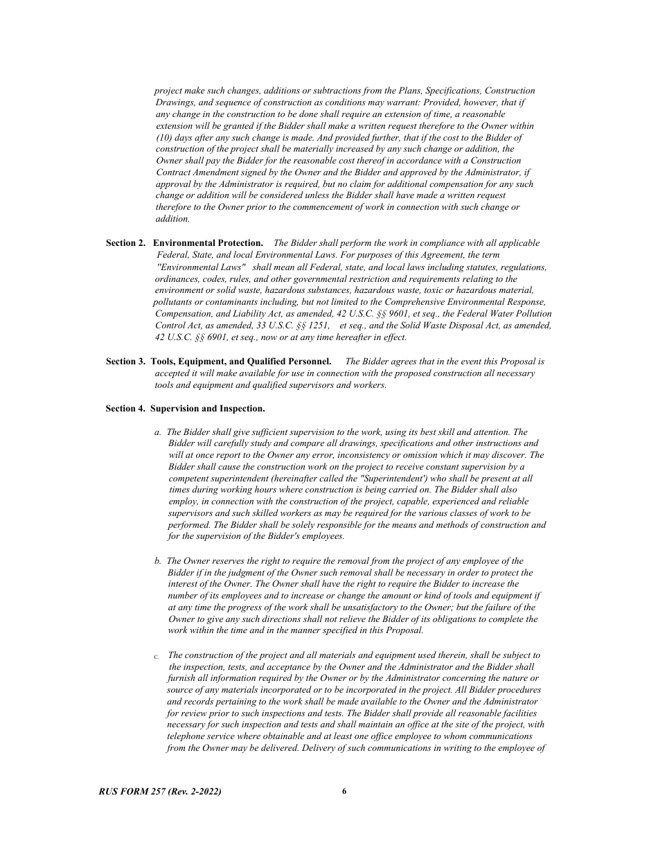 RUS Form 257 Contract to Construct Buildings - Notice and Instructions to Bidders, Page 6