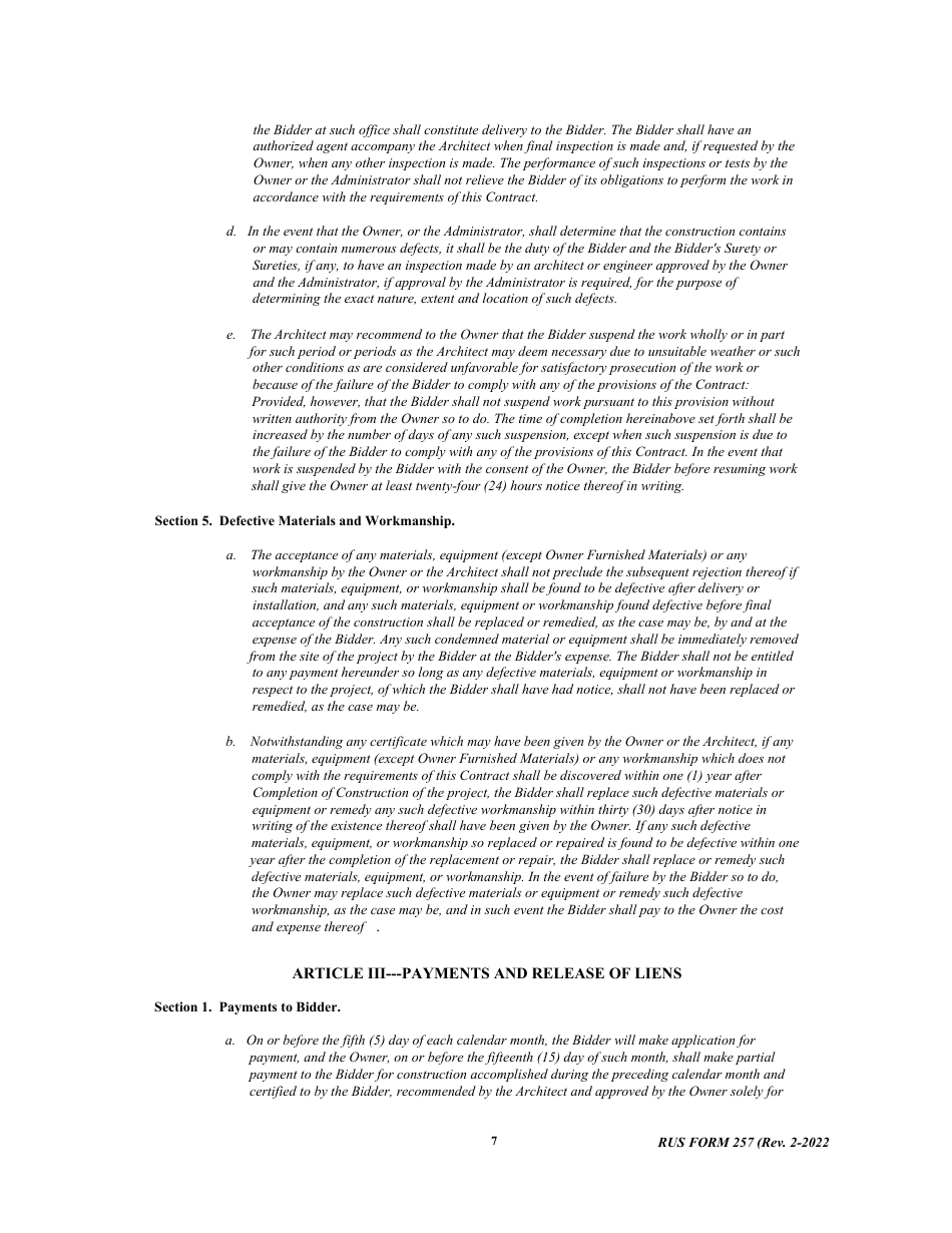 RUS Form 257 Contract to Construct Buildings - Notice and Instructions to Bidders, Page 7