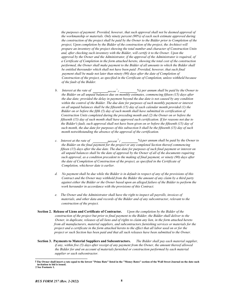 RUS Form 257 Contract to Construct Buildings - Notice and Instructions to Bidders, Page 8