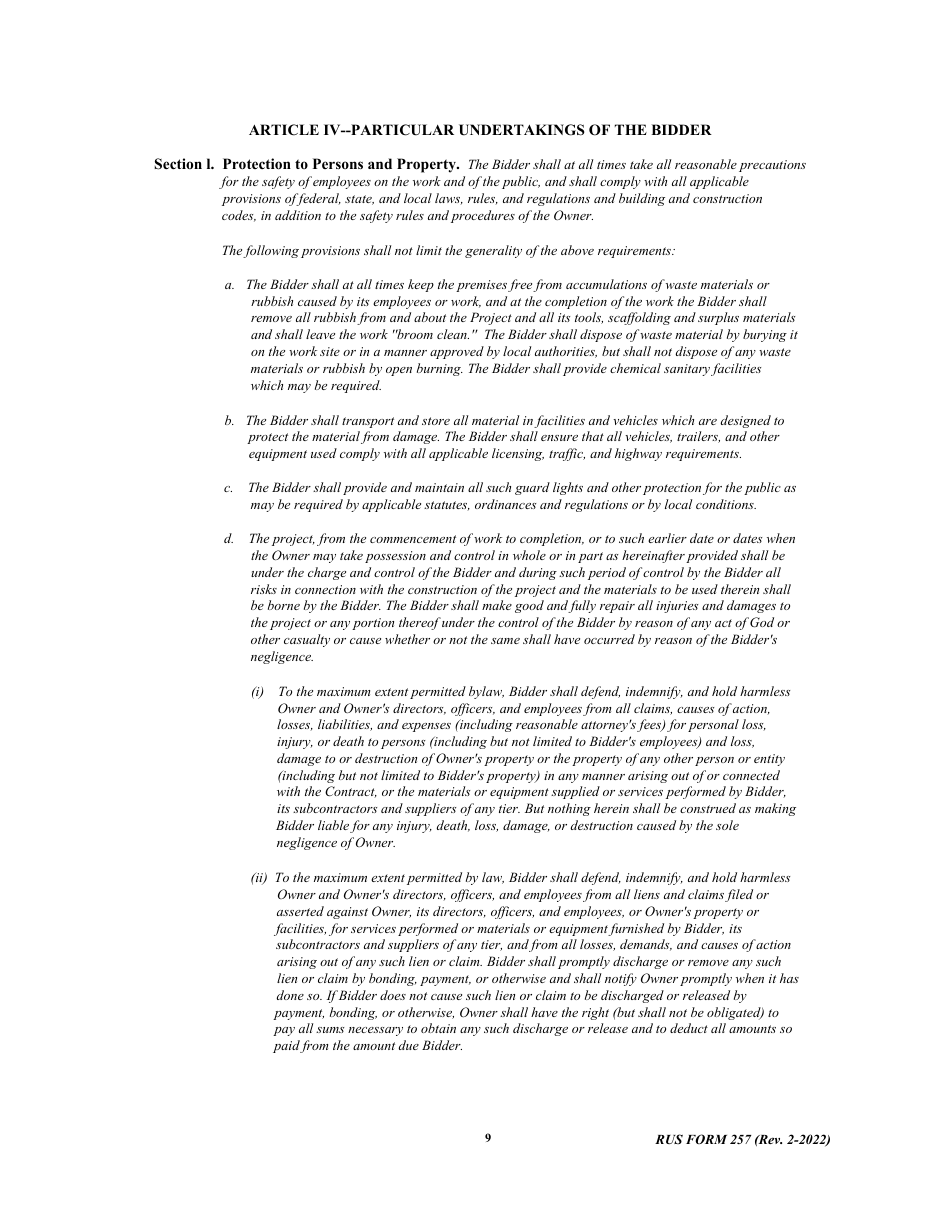 RUS Form 257 Contract to Construct Buildings - Notice and Instructions to Bidders, Page 9