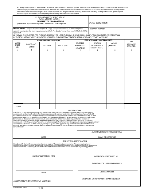 RUS Form 771A  Printable Pdf