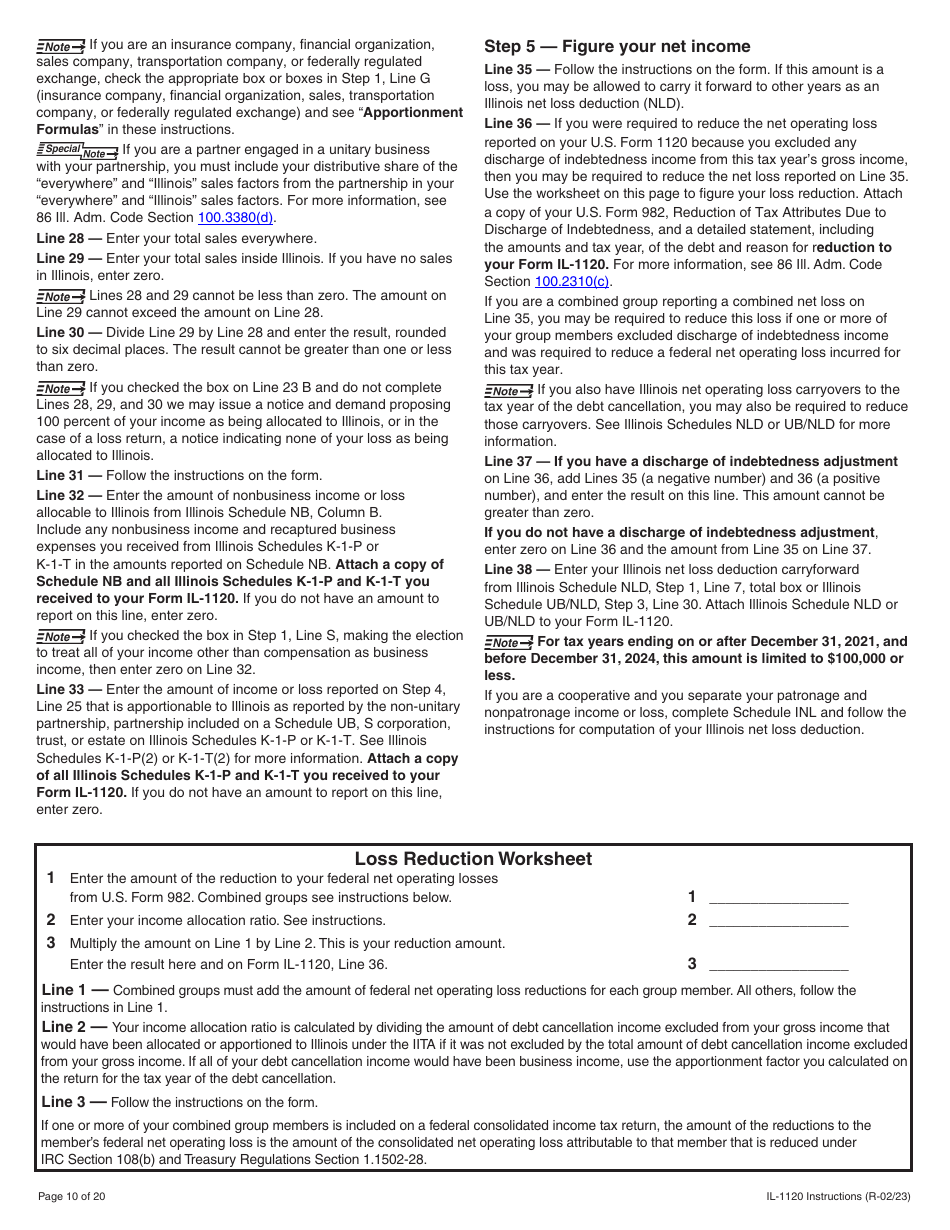 Instructions for Form IL-1120 Corporation Income and Replacement Tax Return - Illinois, Page 10