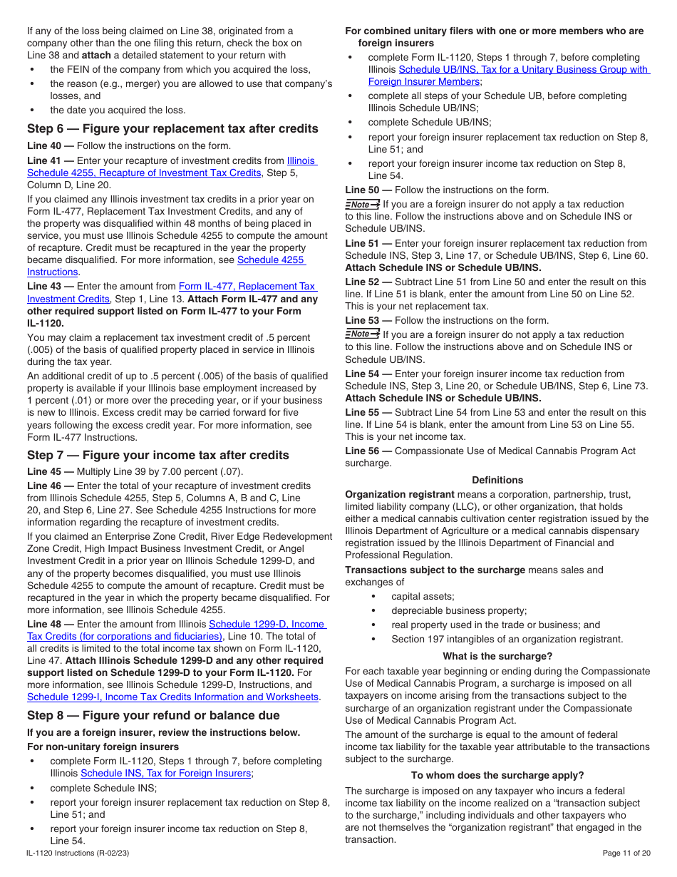 Instructions for Form IL-1120 Corporation Income and Replacement Tax Return - Illinois, Page 11