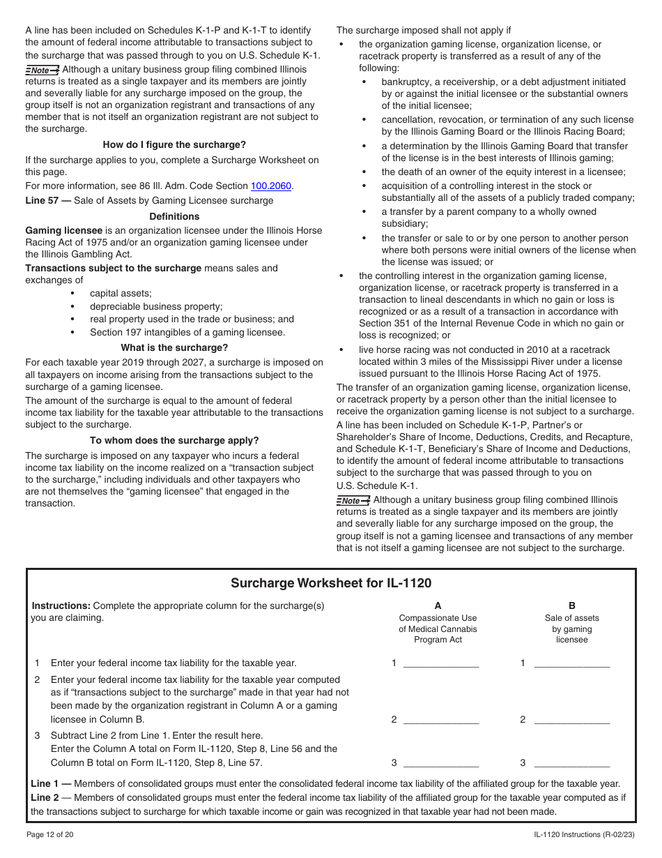 Instructions for Form IL-1120 Corporation Income and Replacement Tax Return - Illinois, Page 12