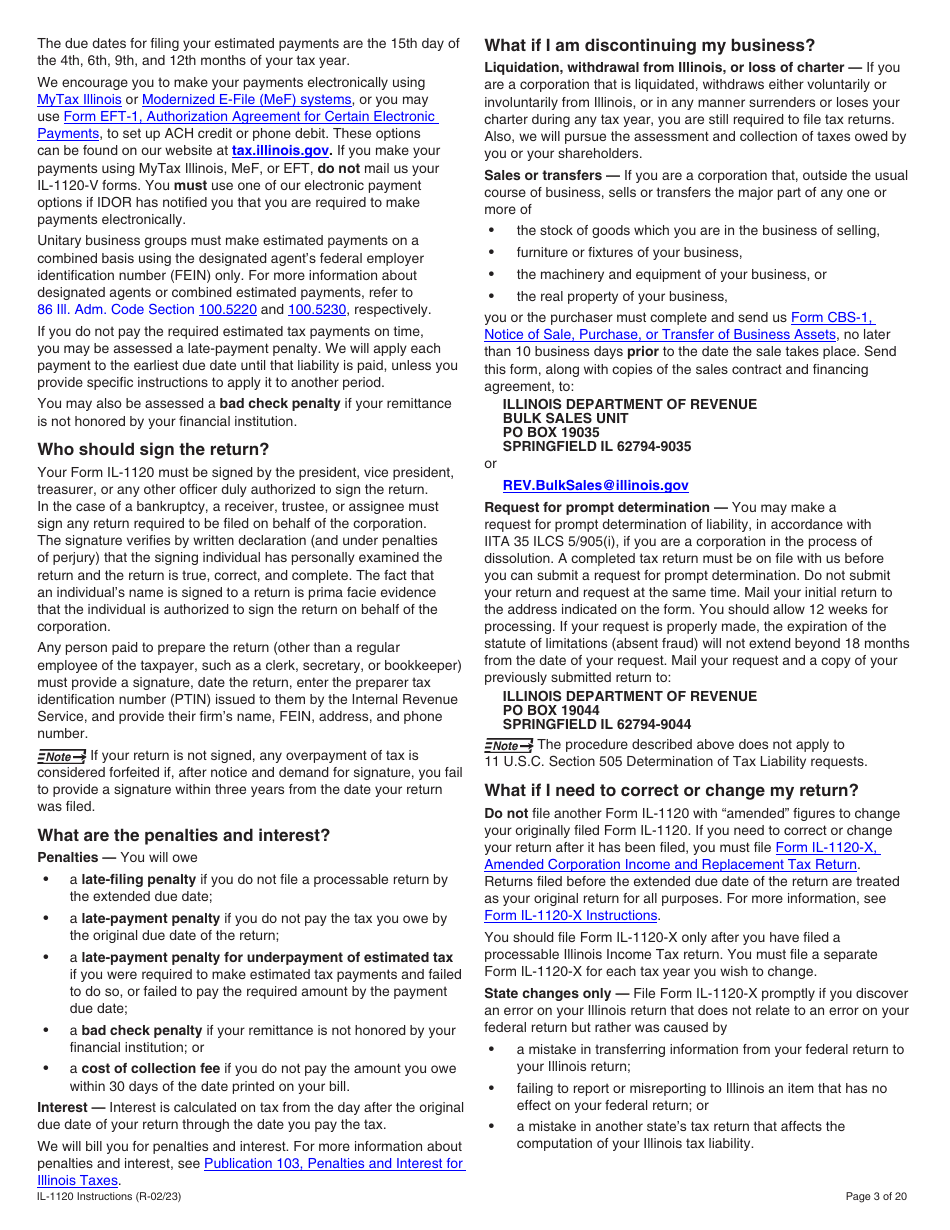 Instructions for Form IL-1120 Corporation Income and Replacement Tax Return - Illinois, Page 3