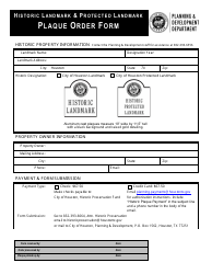 Document preview: Historic Landmark and Protected Landmark Plaque Order Form - City of Houston, Texas