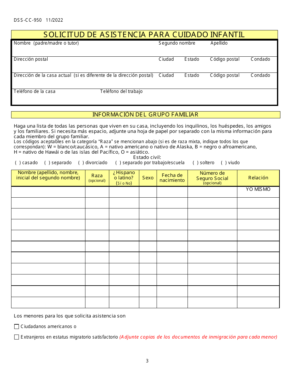 Formulario DSS-CC-950 Solicitud De Asistencia Para Cuidado Infantil - South Dakota (Spanish), Page 3