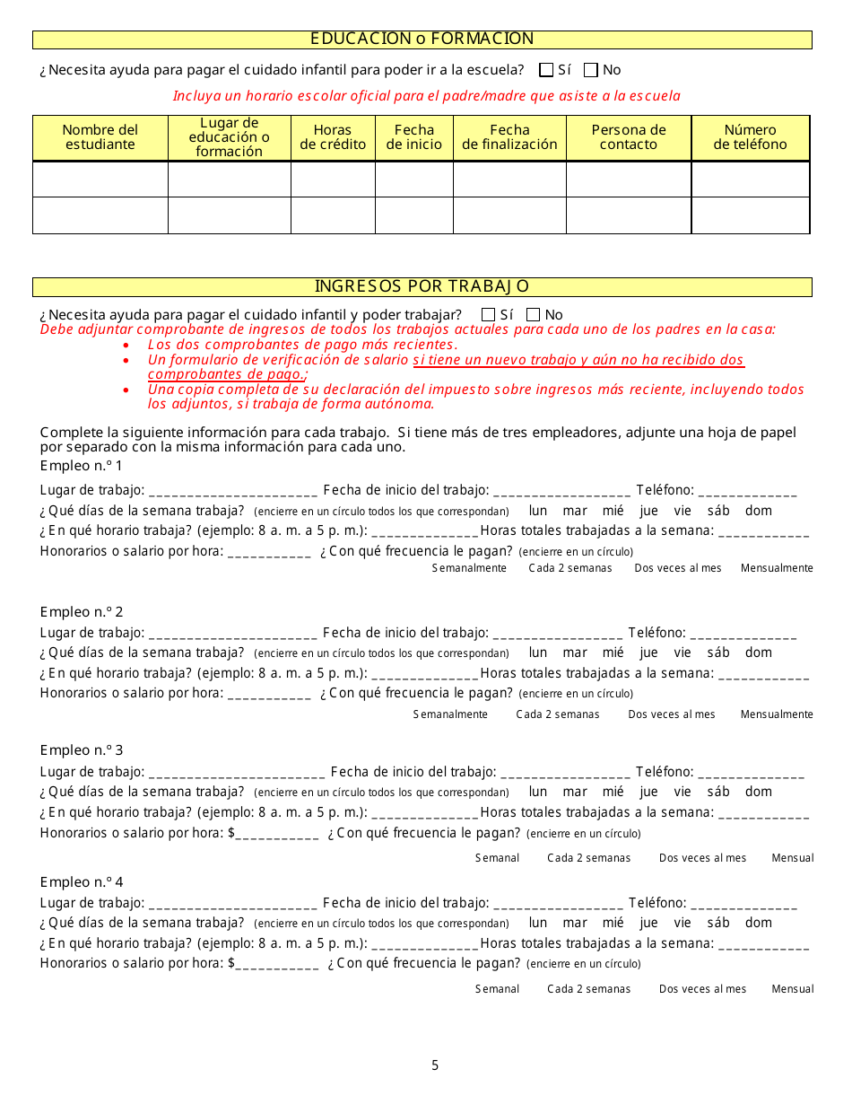 Formulario DSS-CC-950 Solicitud De Asistencia Para Cuidado Infantil - South Dakota (Spanish), Page 5