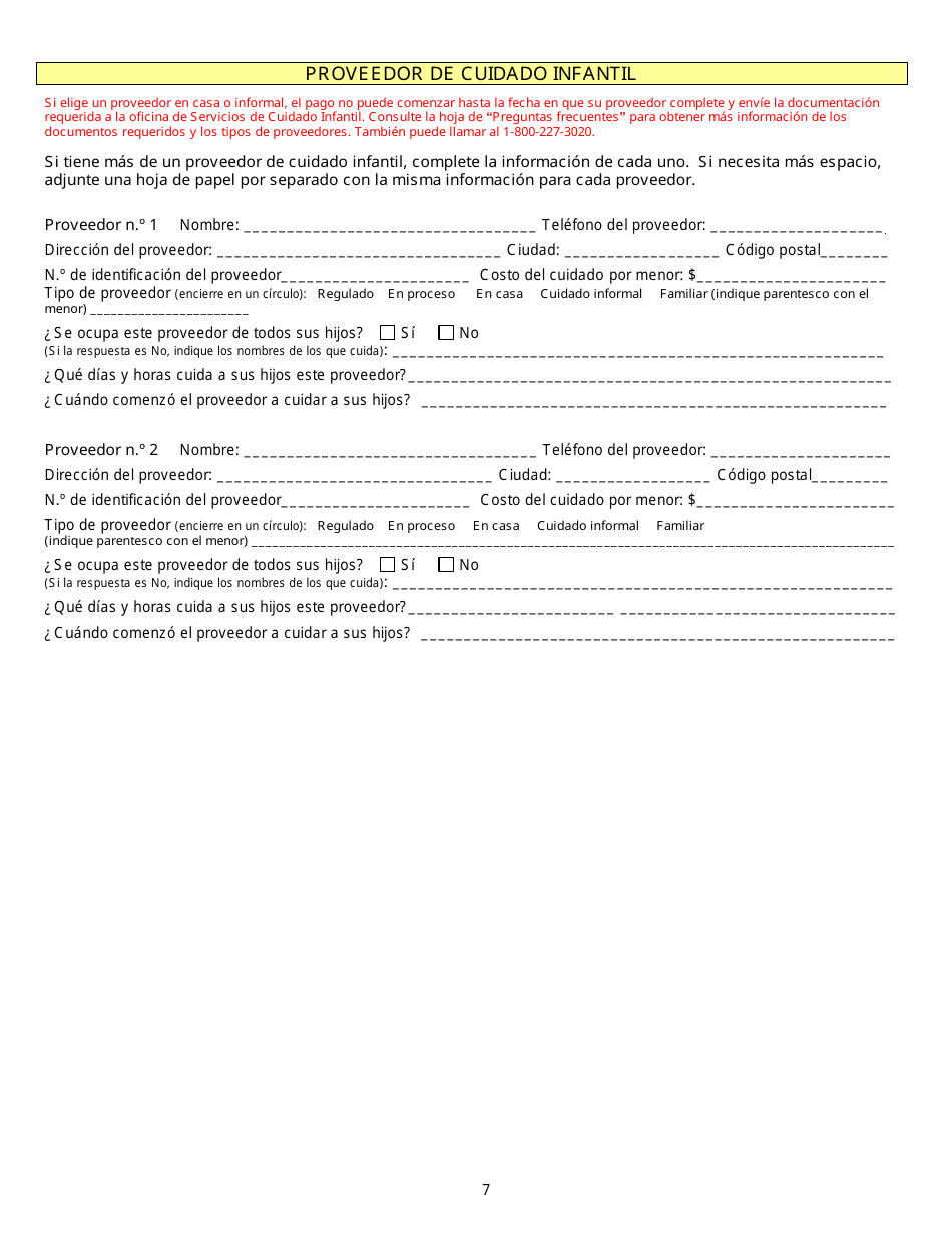 Formulario DSS-CC-950 Solicitud De Asistencia Para Cuidado Infantil - South Dakota (Spanish), Page 7