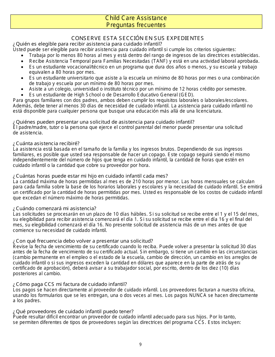 Formulario DSS-CC-950 Solicitud De Asistencia Para Cuidado Infantil - South Dakota (Spanish), Page 9
