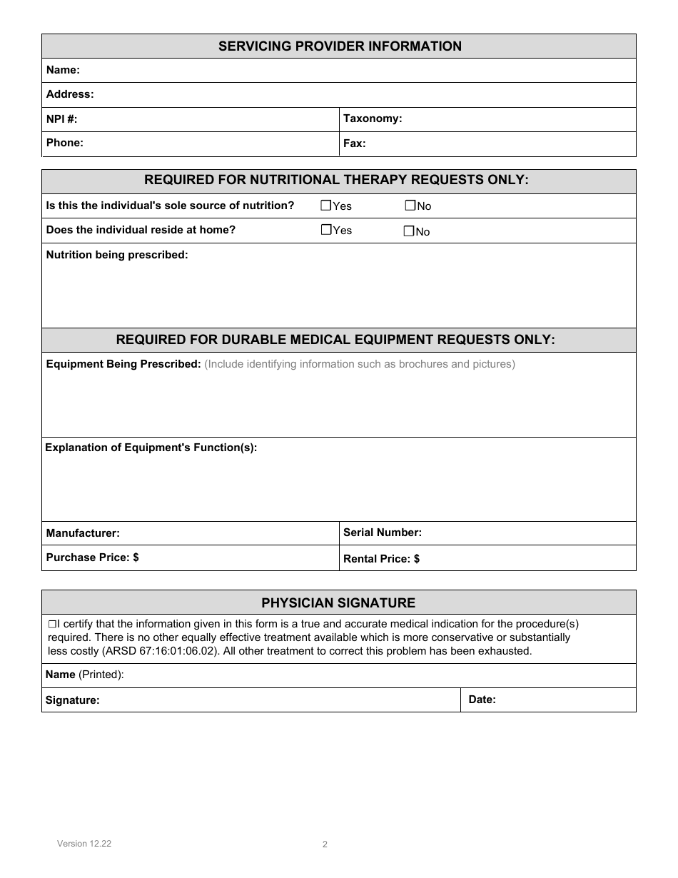 Form PA-101 Durable Medical Equipment Prior Authorization Request Form - South Dakota, Page 2