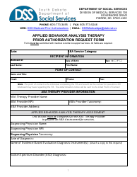 Document preview: Form PA-102 Applied Behavior Analysis Therapy Prior Authorization Request Form - South Dakota