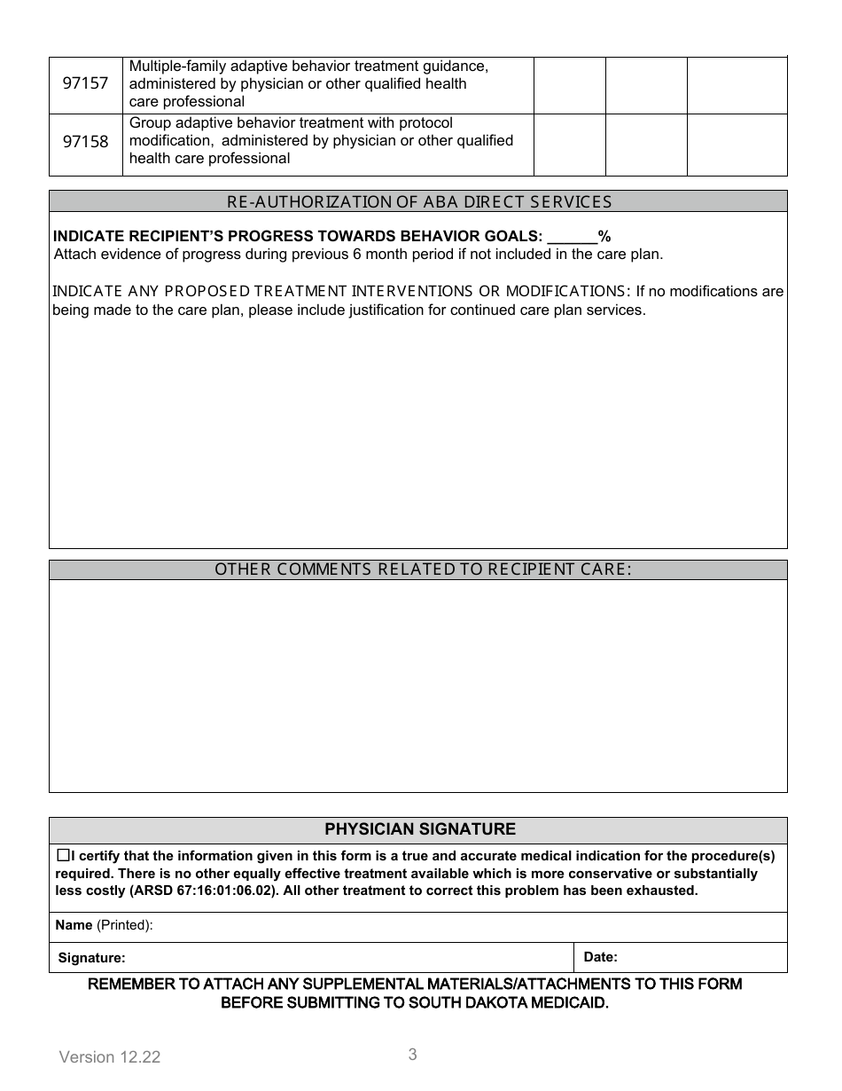 Form PA-102 Applied Behavior Analysis Therapy Prior Authorization Request Form - South Dakota, Page 3