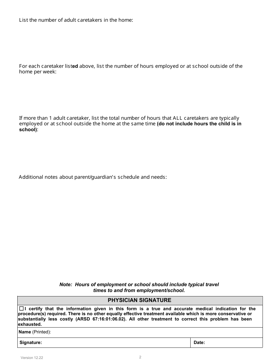 Form PA-104 Private Duty Nursing / Extended Home Health Aide Prior Authorization Request Form - South Dakota, Page 2