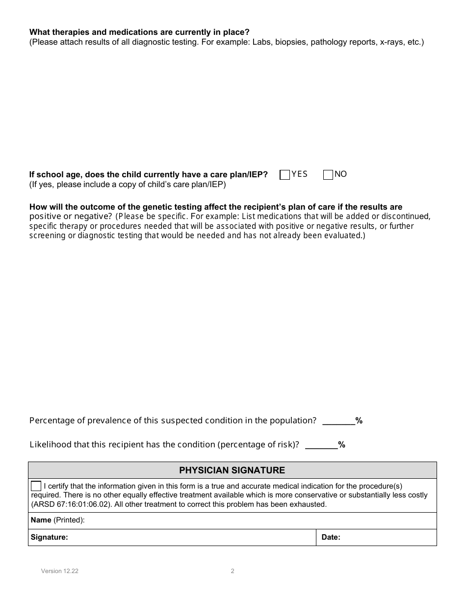 Form PA-106 Genetic Testing Prior Authorization Request Form - South Dakota, Page 2