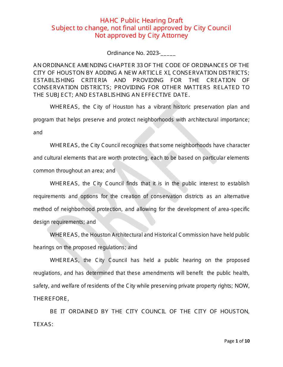 Hahc Public Hearing Draft - City of Houston, Texas, Page 1