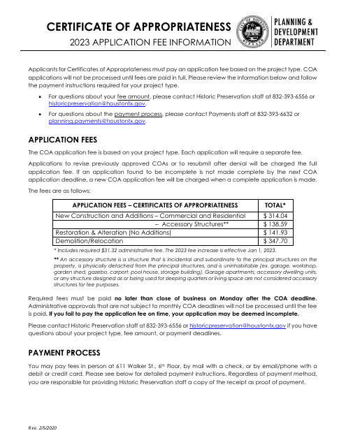 Certificate of Appropriateness - City of Houston, Texas Download Pdf