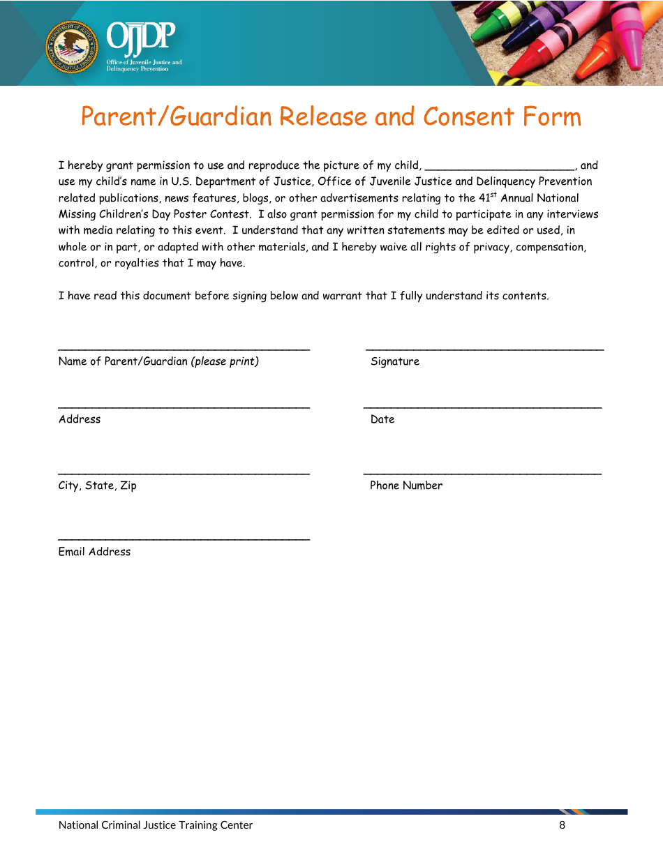 Parent / Guardian Release and Consent Form, Page 1