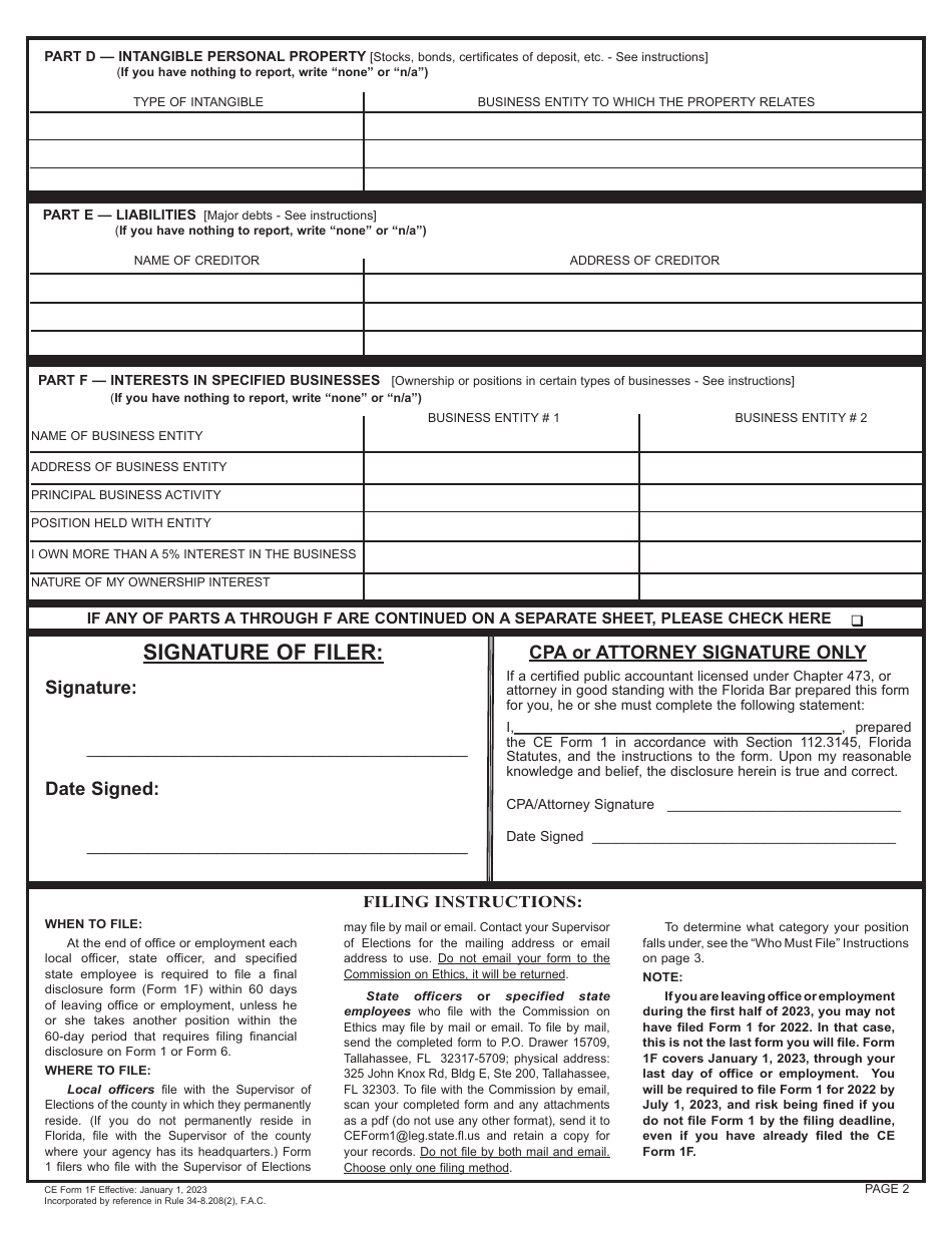 CE Form 1F Download Fillable PDF or Fill Online Final Statement of