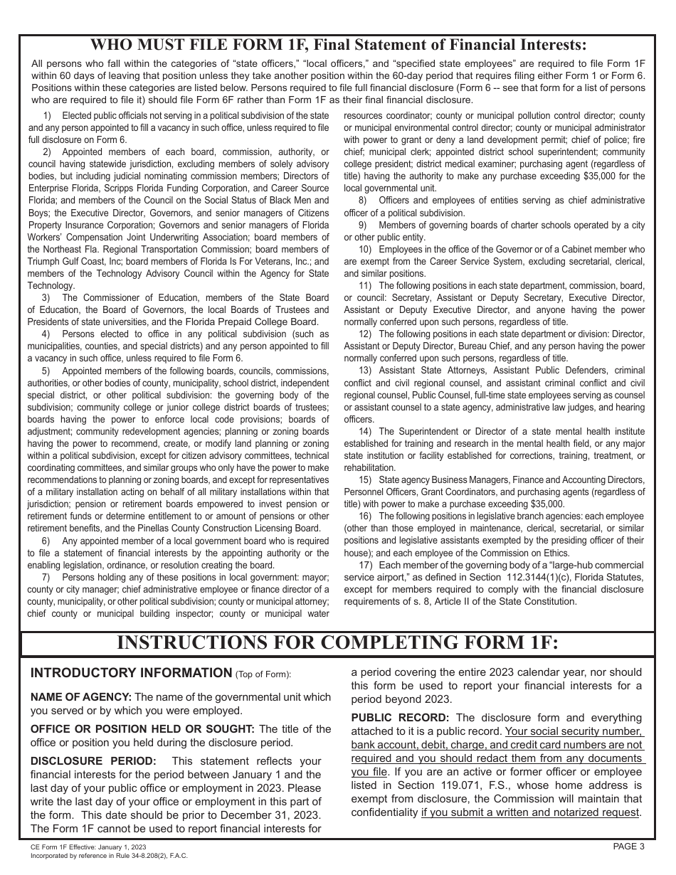 CE Form 1F Final Statement of Financial Interests - Florida, Page 3