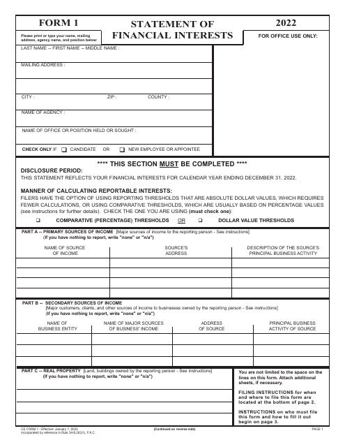 CE Form 1 Statement of Financial Interests - Florida, 2022