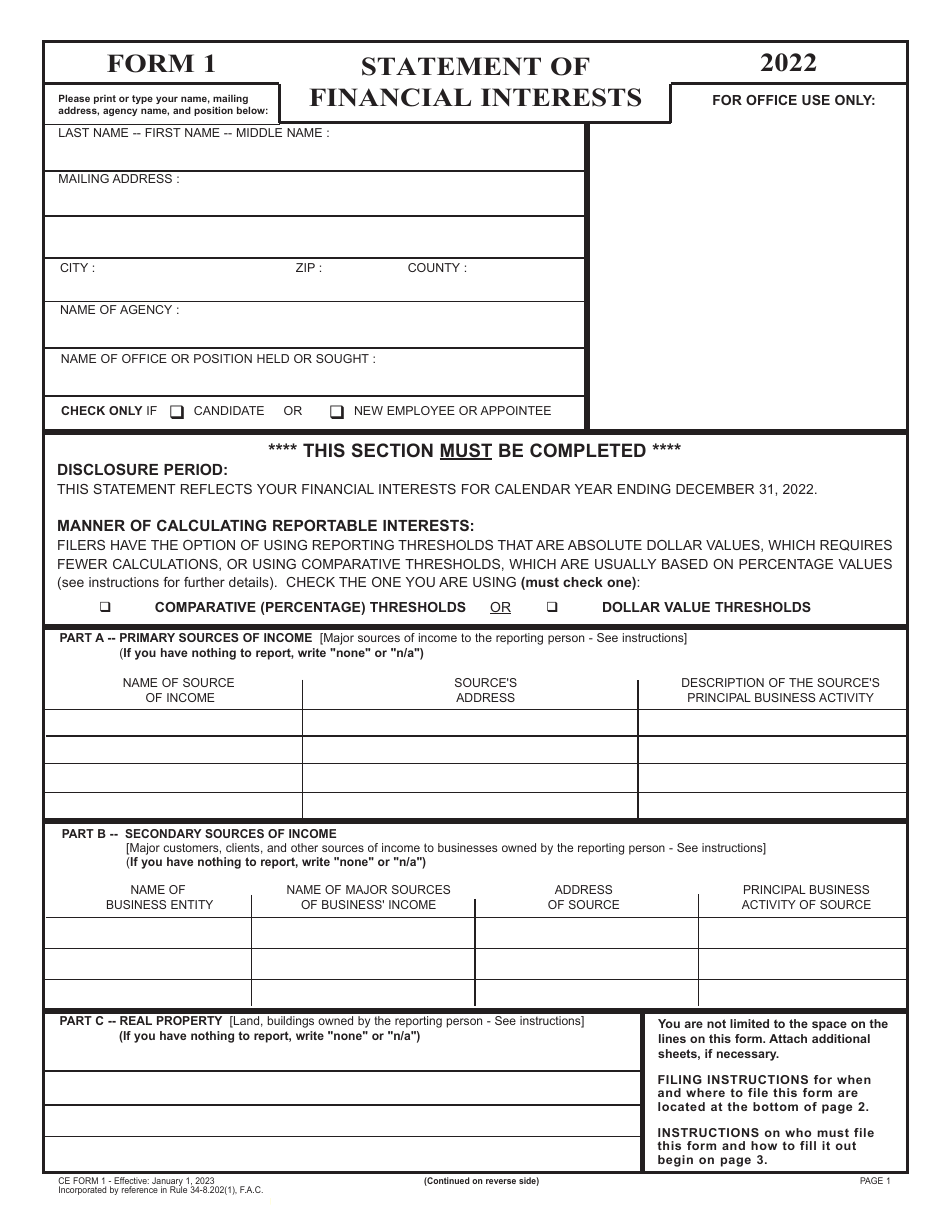 CE Form 1 Download Fillable PDF or Fill Online Statement of Financial