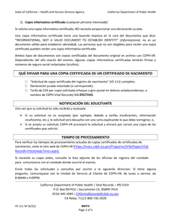 Form VS111 Application for Certified Copy of Birth Record - California (English/Spanish), Page 2