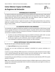 Form VS112 Application for Certified Copy of Death Record - California (English/Spanish)