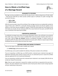 Document preview: Form VS113-A Application for Certified Copy of Marriage Record - California