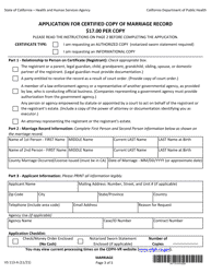 Form VS113-A Application for Certified Copy of Marriage Record - California, Page 3
