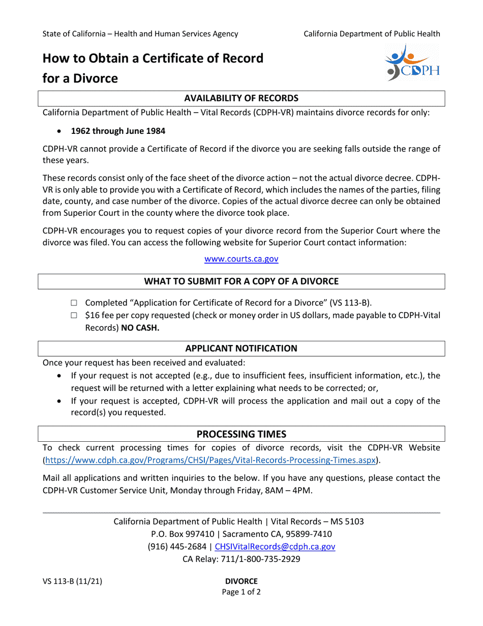 Form VS113-B Download Fillable PDF or Fill Online Application for ...