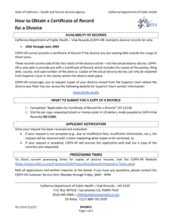 Form VS113-B Application for Certificate of Record for a Divorce - California