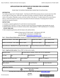 Form VS113-B Application for Certificate of Record for a Divorce - California (English/Spanish), Page 3