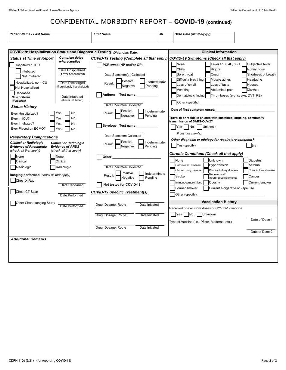 Form CDPH110D - Fill Out, Sign Online and Download Fillable PDF ...