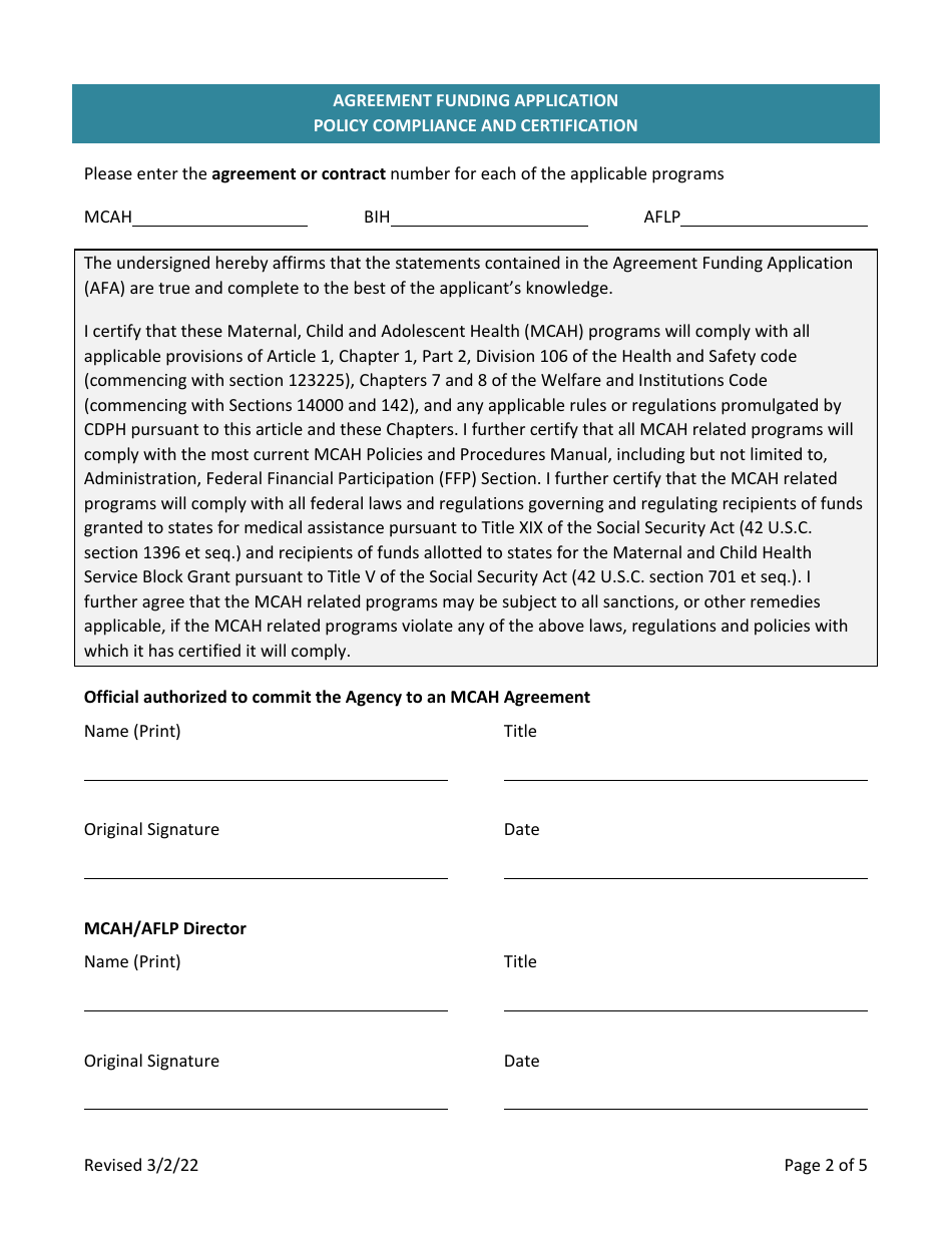 Agency Information Form - California, Page 2