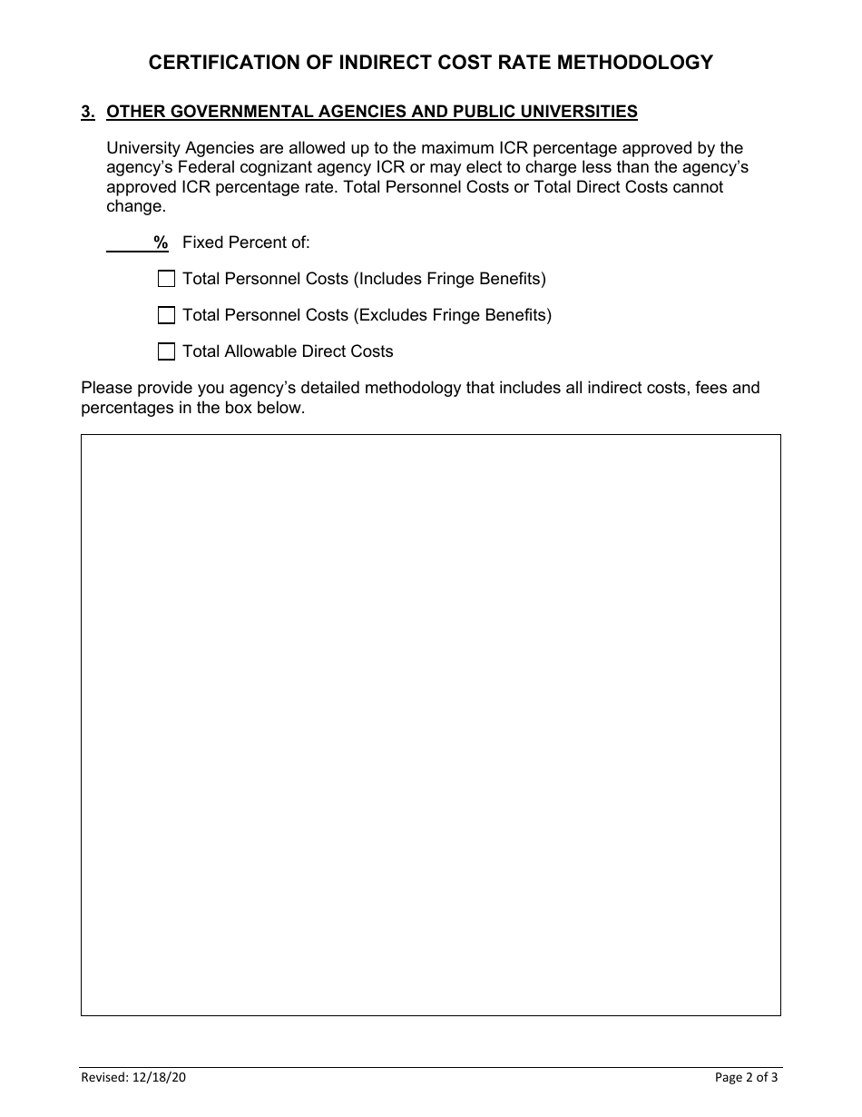Certification of Indirect Cost Rate Methodology - California, Page 2