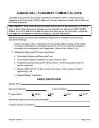 Document preview: Subcontract Agreement Transmittal Form - California