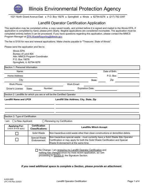Form LPC416 (IL532-2005)  Printable Pdf