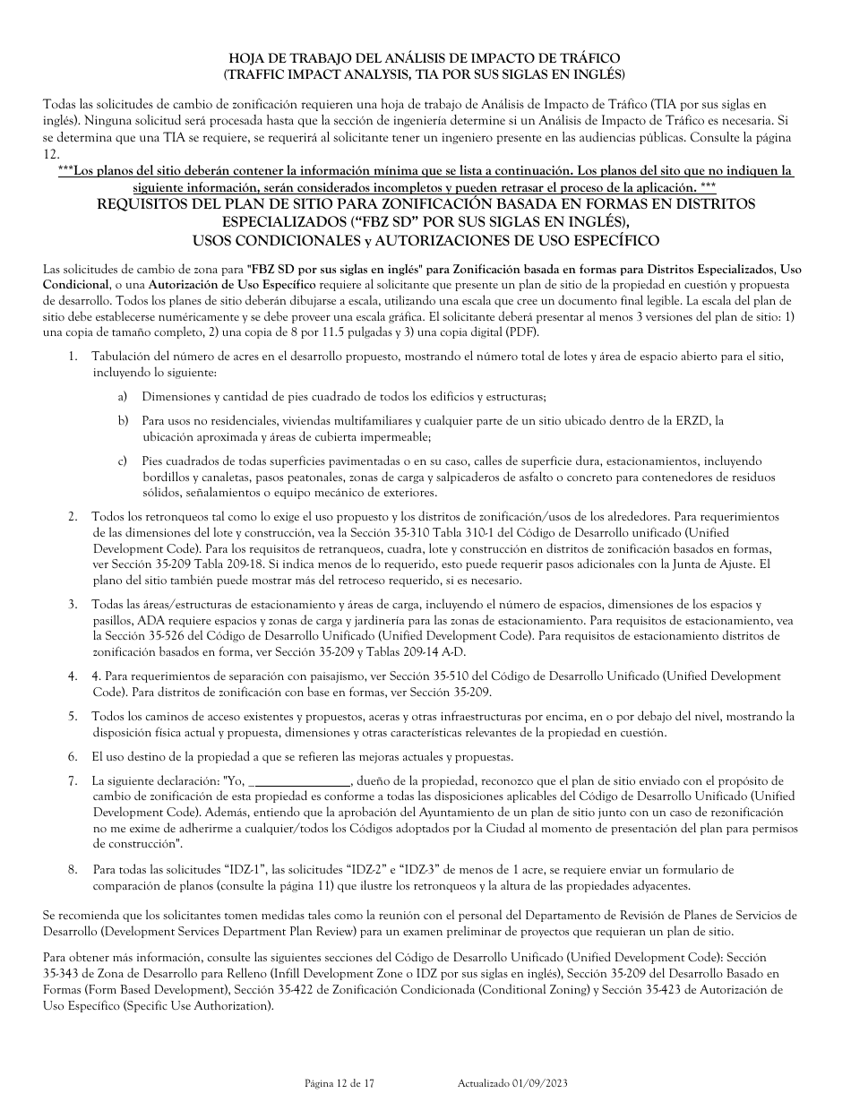 Solicitud Para Cambio De Zonificacion / Enmienda De Plan - City of San Antonio, Texas (Spanish), Page 12