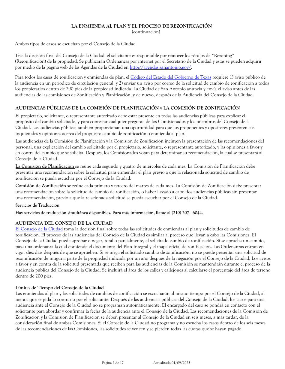 Solicitud Para Cambio De Zonificacion / Enmienda De Plan - City of San Antonio, Texas (Spanish), Page 2
