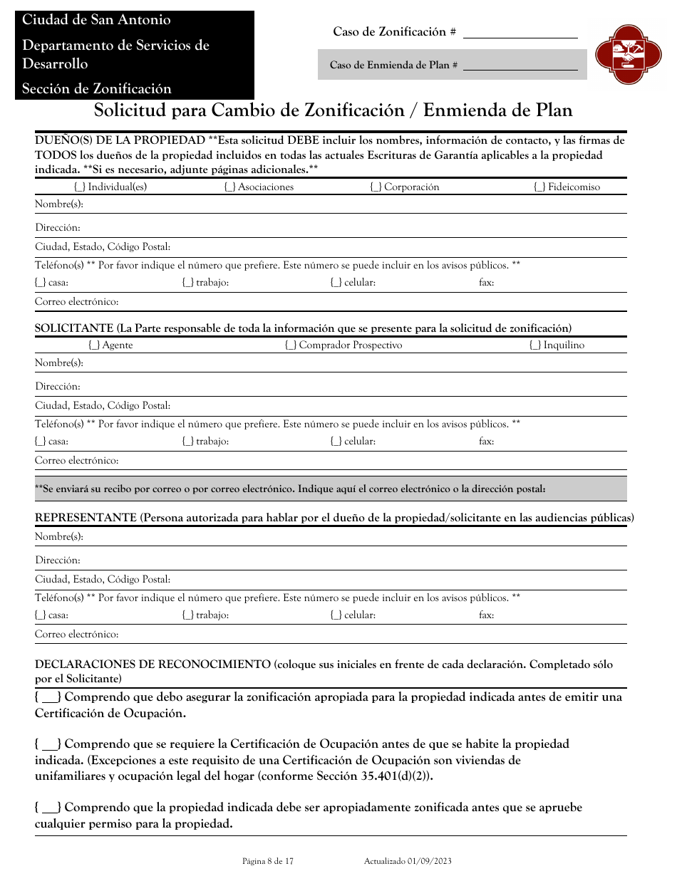 Solicitud Para Cambio De Zonificacion / Enmienda De Plan - City of San Antonio, Texas (Spanish), Page 8