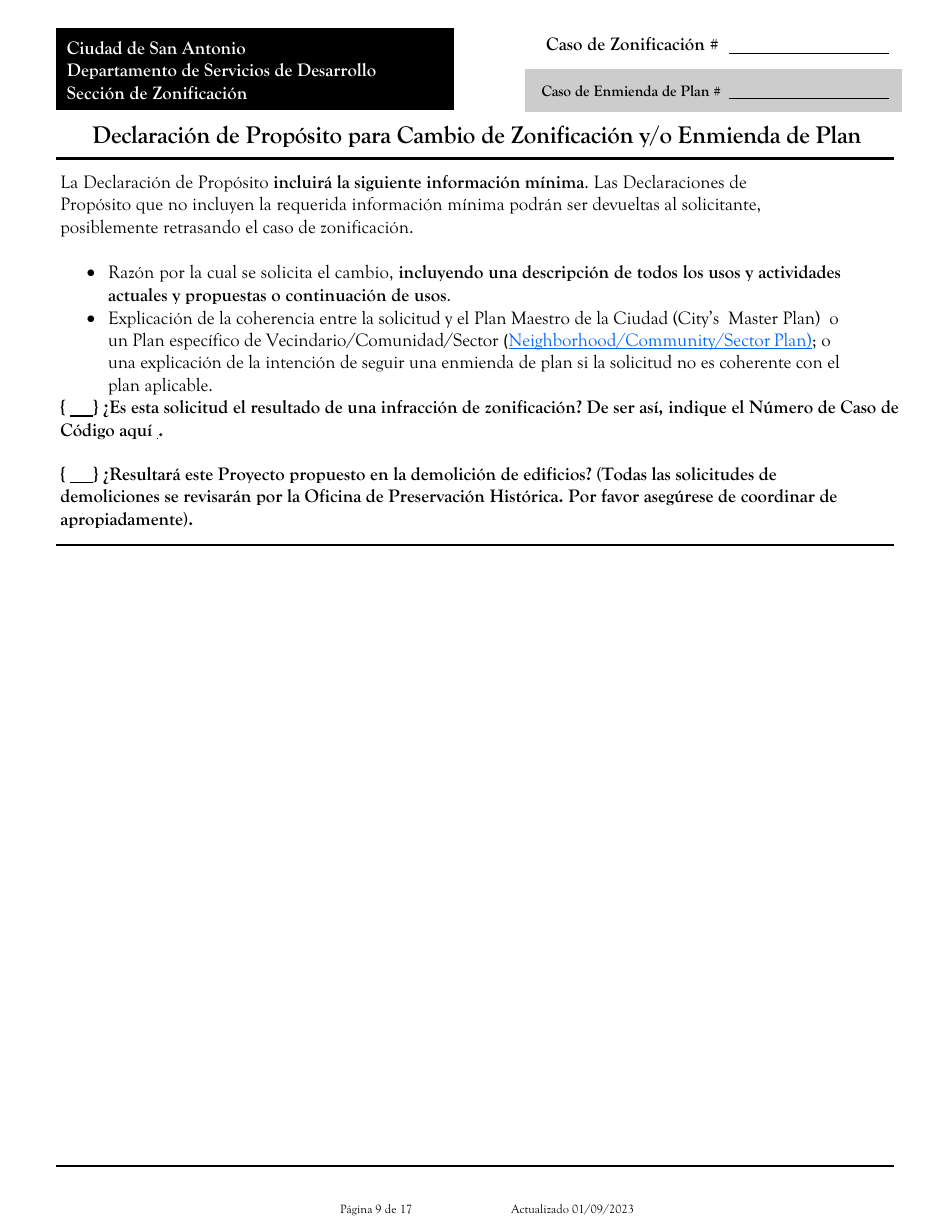 Solicitud Para Cambio De Zonificacion / Enmienda De Plan - City of San Antonio, Texas (Spanish), Page 9