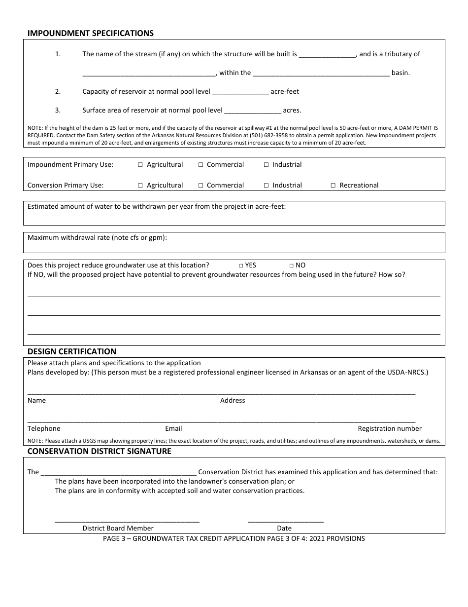 Groundwater Conservation Tax Credit Approval Application - Arkansas, Page 3
