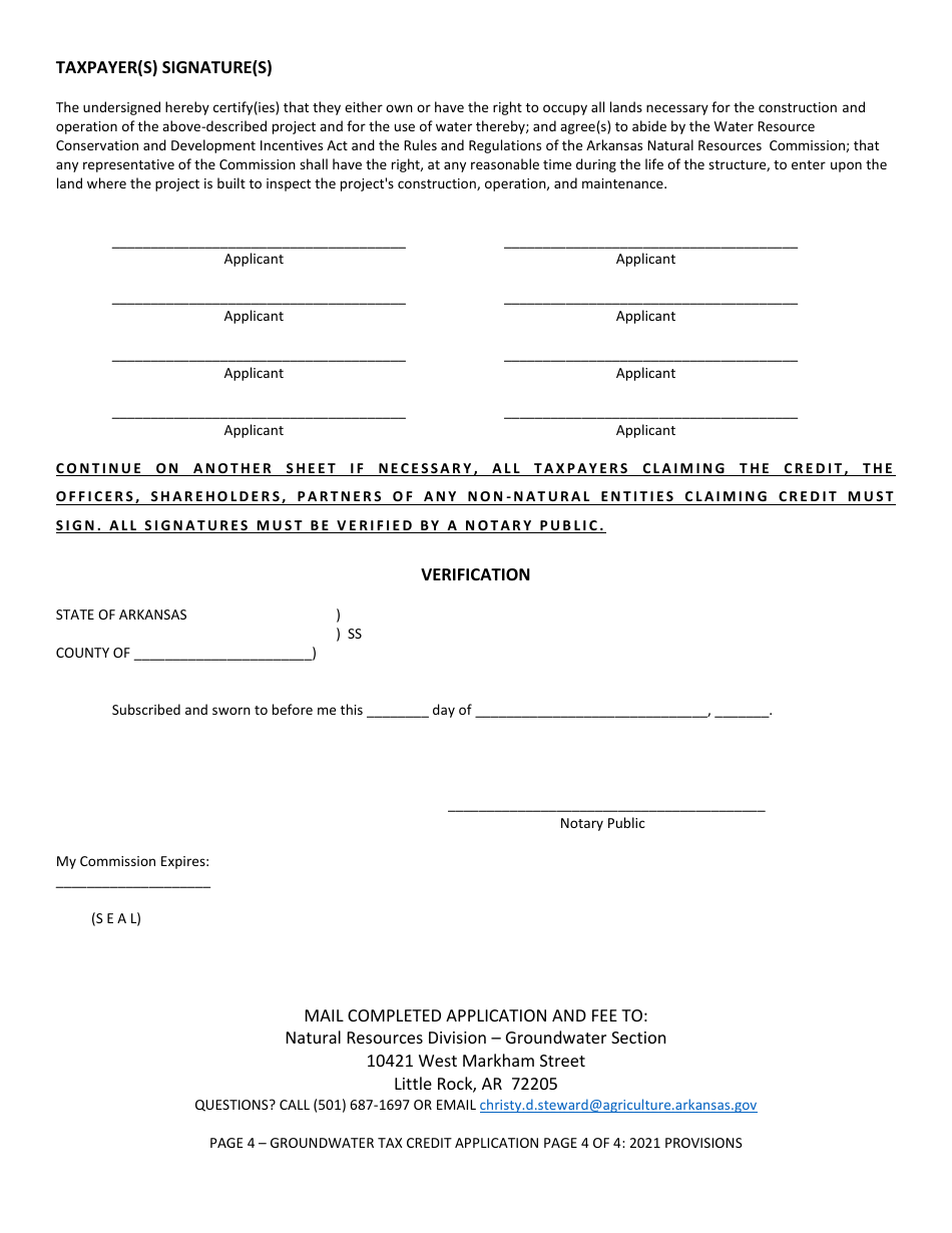 Groundwater Conservation Tax Credit Approval Application - Arkansas, Page 4