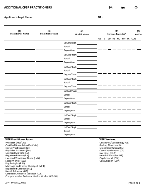 Form CDPH4448A  Printable Pdf